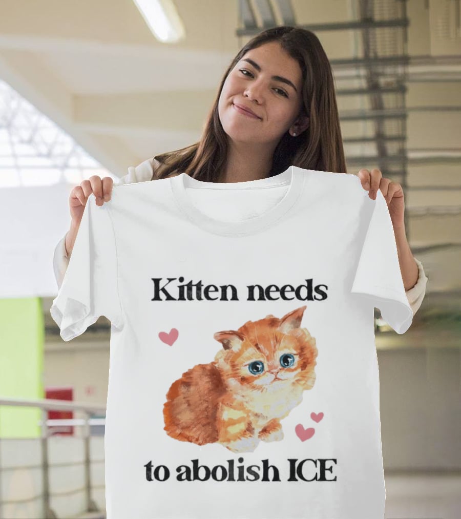 Kitten Needs To Abolish ICE Cute Cat With Hearts T-Shirt