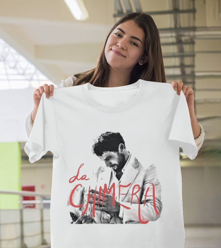 La Chimera Film Red Neon Style Text Over Mysterious Figure T-Shirt