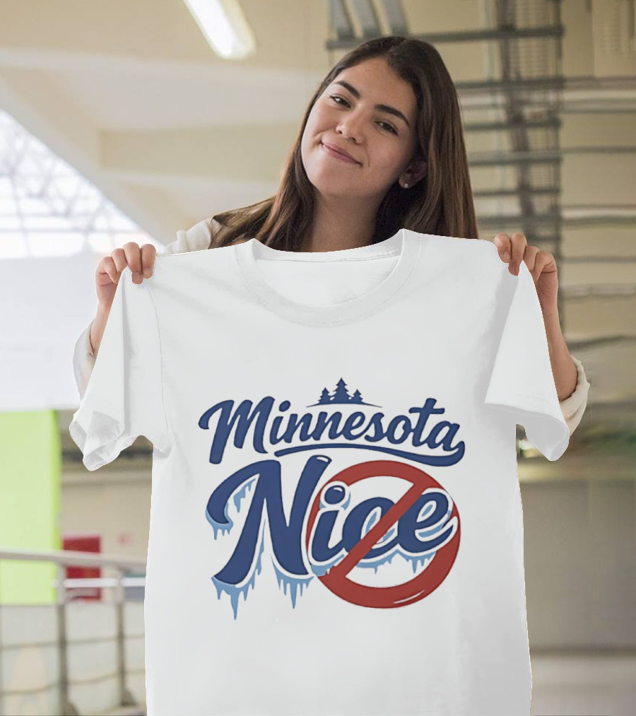 Minnesota Nice Anti Ice Dripping Text Red Circle Blue Letters T-Shirt