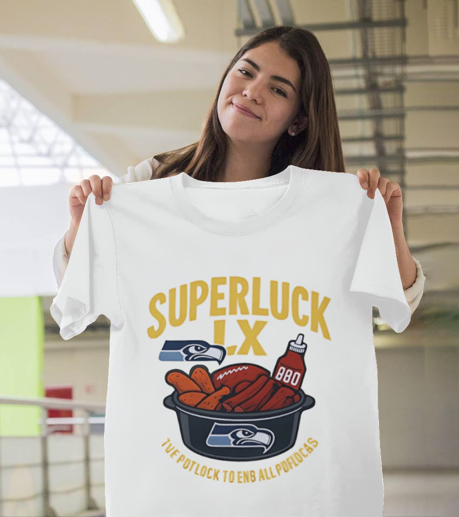 SuperLuck LX Seattle Seahawks Potluck BBQ Football T-Shirt