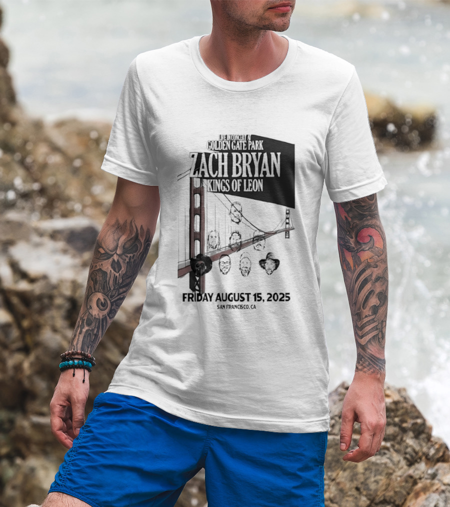 Zach Bryan Kings Of Leon Golden Gate Park San Francisco August 15 2025 Tour T-Shirt