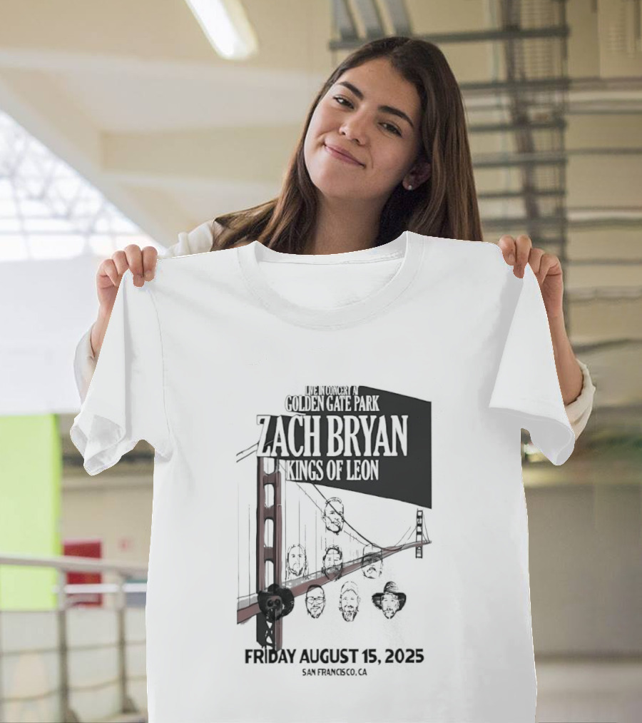 Zach Bryan Kings Of Leon Golden Gate Park San Francisco August 15 2025 Tour T-Shirt