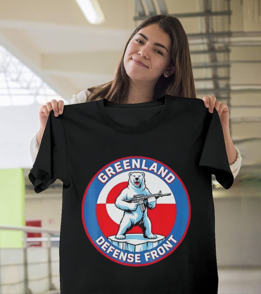 Greenland Defense Front Grumpy Polar Bear Holding Rifle T-Shirt