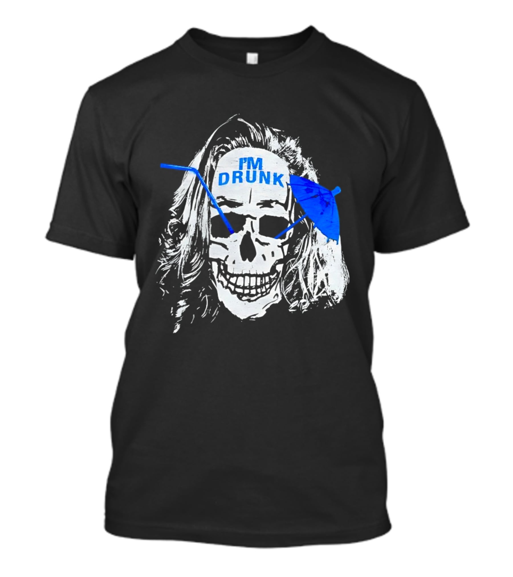 Skull I'm Drunk Brannigan Blue Straw Umbrella T-Shirt