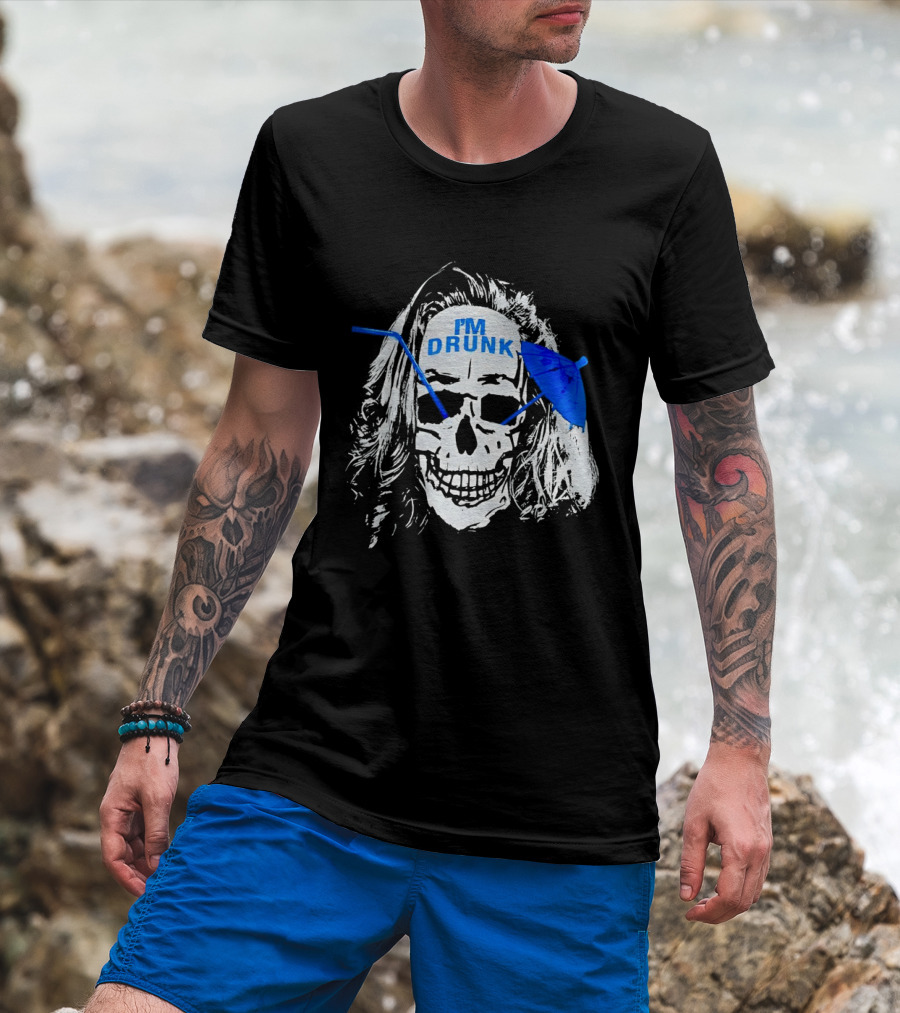 Skull I'm Drunk Brannigan Blue Straw Umbrella T-Shirt