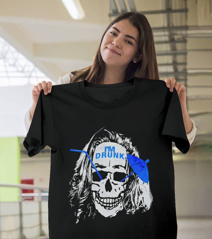 Skull I'm Drunk Brannigan Blue Straw Umbrella T-Shirt