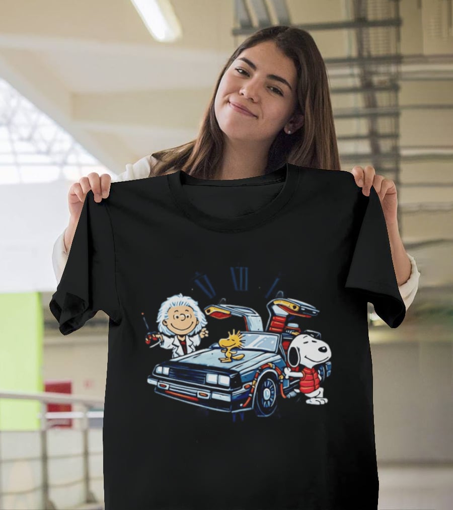 Snoopy Woodstock Back To The Future DeLorean T-Shirt