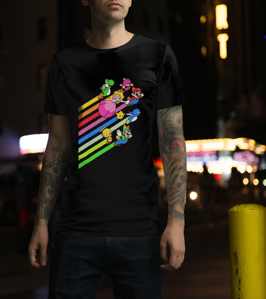 Super Mario Yoshi Princess Peach Rainbow Flight Adventure T-Shirt