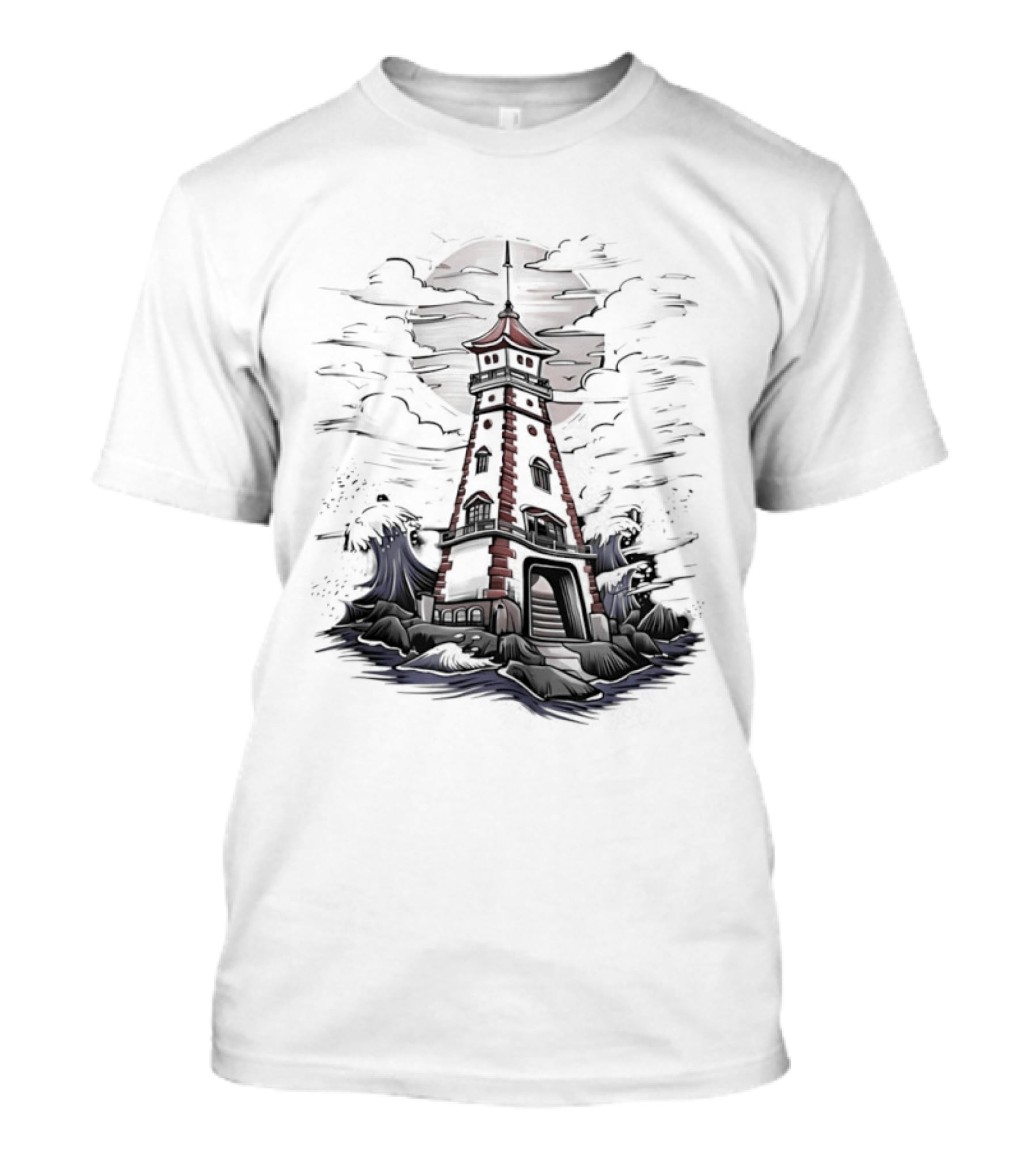 Lighthouse Under Full Moon With Dark Clouds T-Shirt