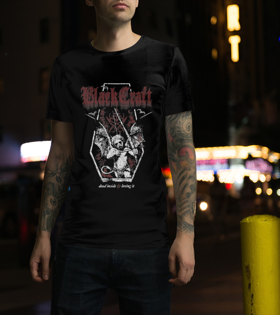 BlackCraft Dead Inside And Loving It Skeleton Coffin Occult Aesthetic T-Shirt