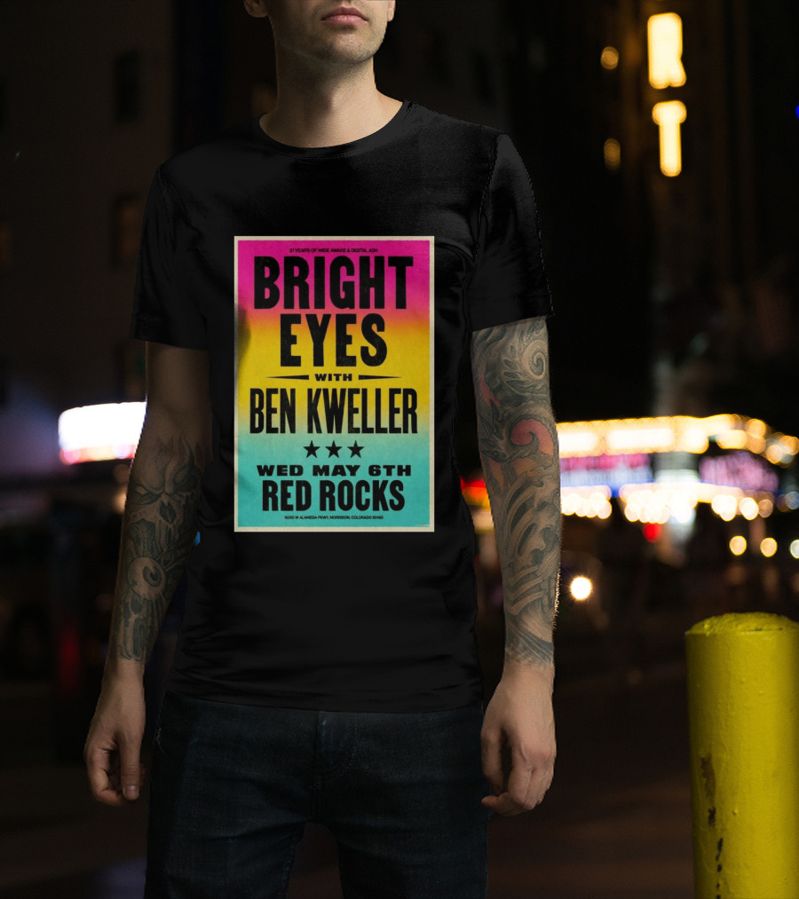 Bright Eyes Ben Kweller Red Rocks May 6 Morrison CO 21 Years Of Wide Awake Digital Ash T-Shirt