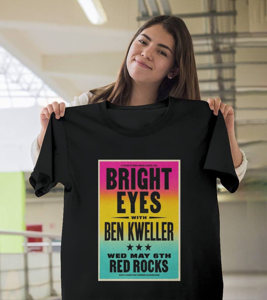 Bright Eyes Ben Kweller Red Rocks May 6 Morrison CO 21 Years Of Wide Awake Digital Ash T-Shirt