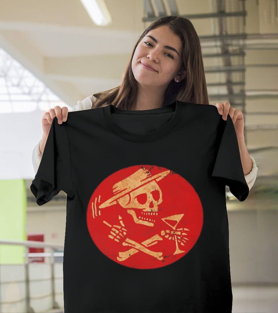 Social Distortion Skeleton Icon With Martini And Fedora In Red Circle T-Shirt