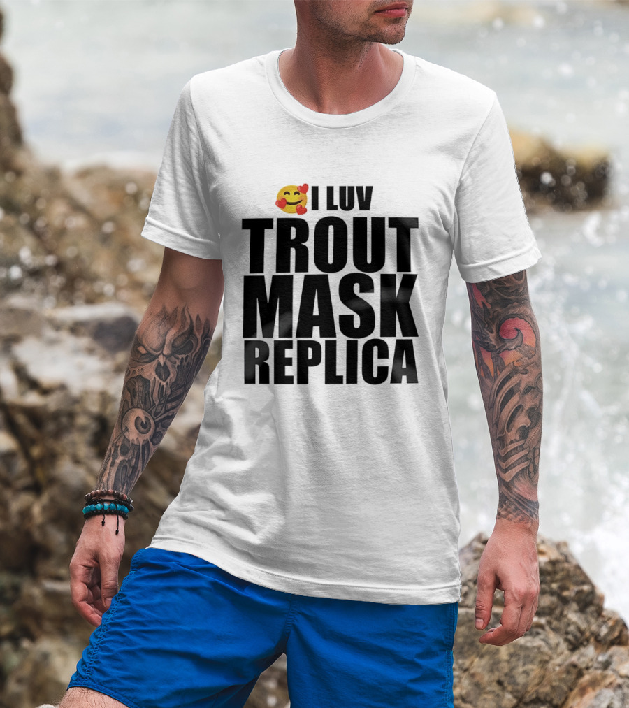 I Luv Trout Mask Replica Emoji Hearts T-Shirt