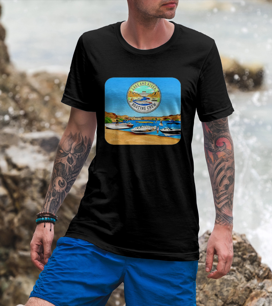 Lake And River Boating Crew With Boats Jet Ski E Foil Adventure Scene T-Shirt