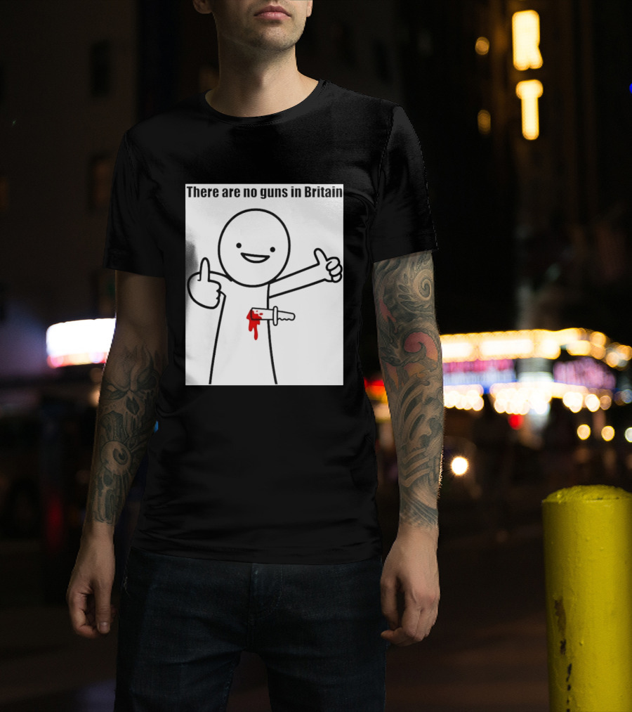 There Are No Guns In Britain Cartoon Knife Joke T-Shirt
