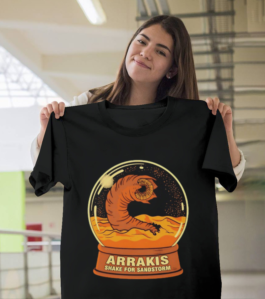 Arrakis Shake For Sandstorm Snow Globe Iconic Sandworm And Desert Scene T-Shirt