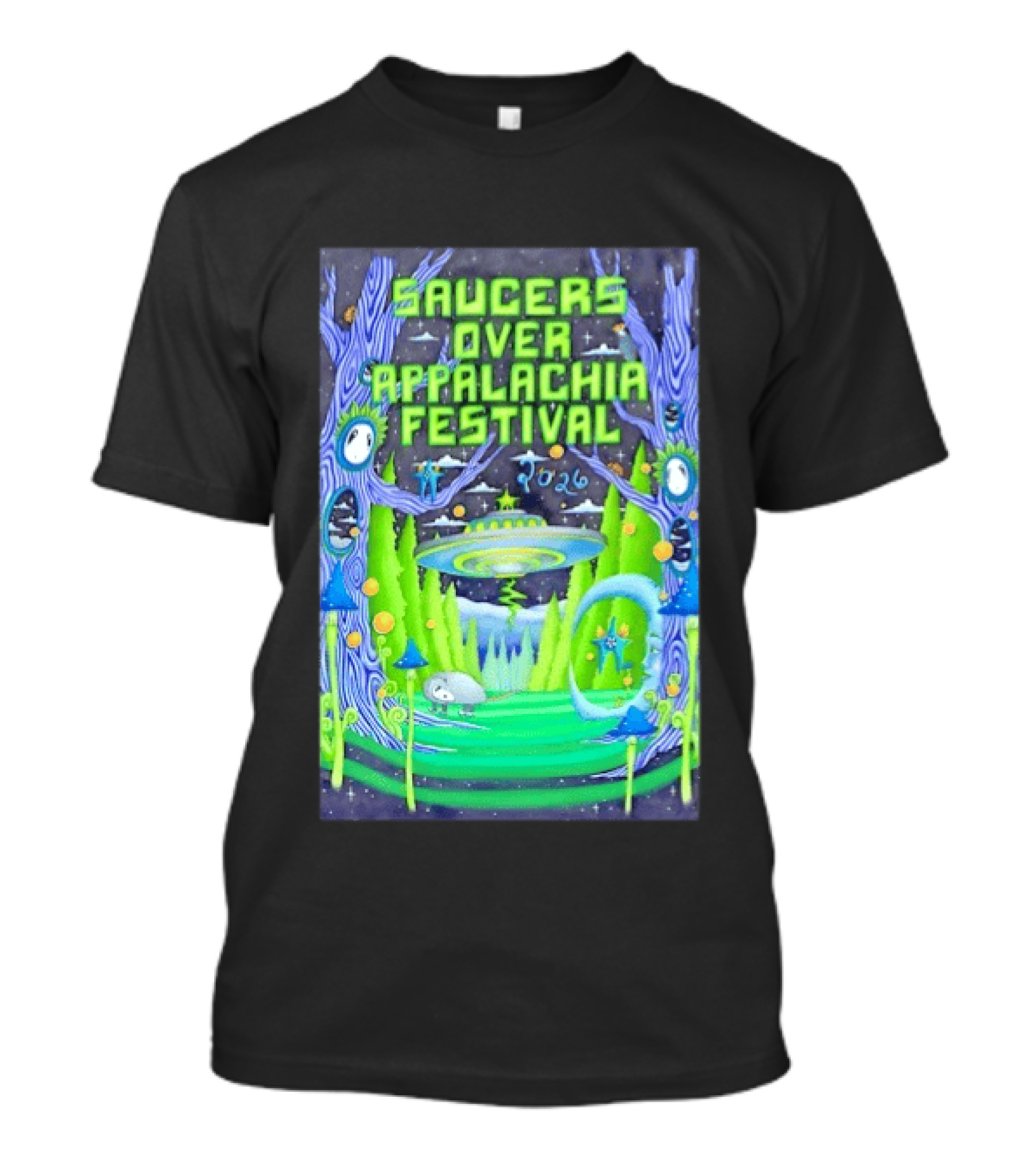 Saucers Over Appalachia Festival 2026 UFO Theme Bristol VA Jun 13 Forest Aliens T-Shirt