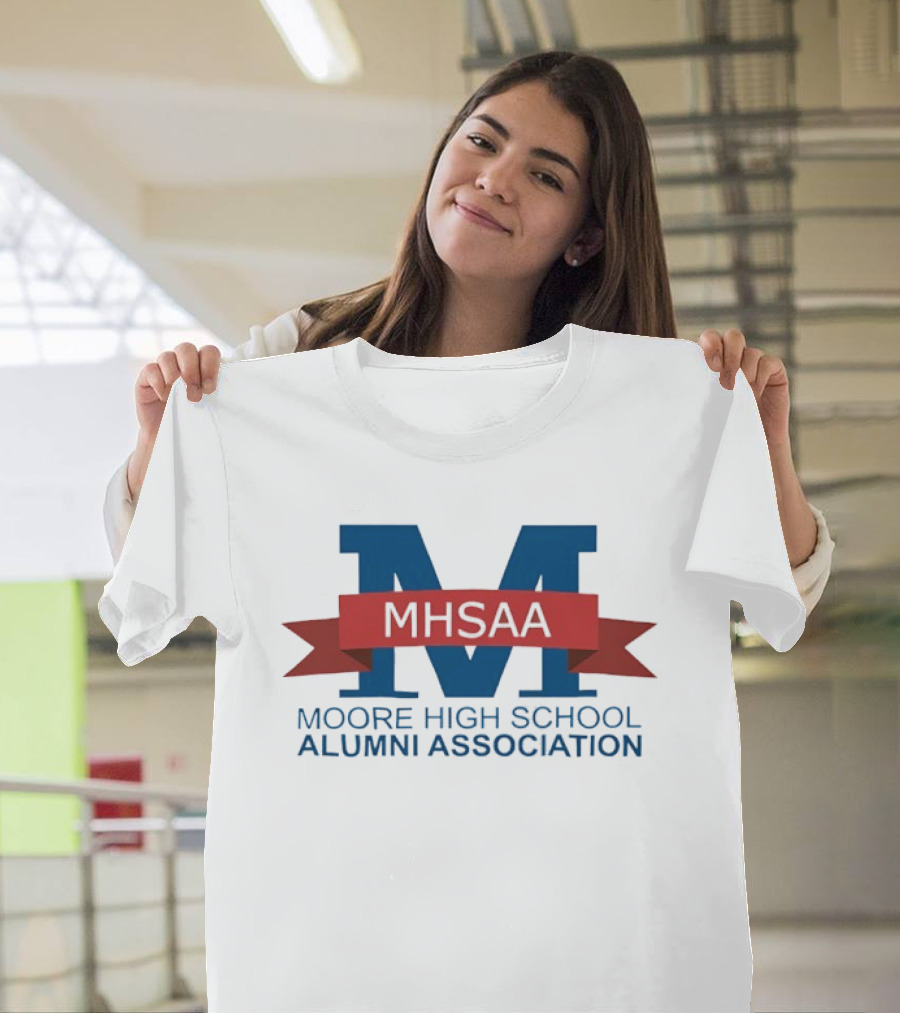 Moore High School Alumni Association MHSAA Red Ribbon Blue M T-Shirt