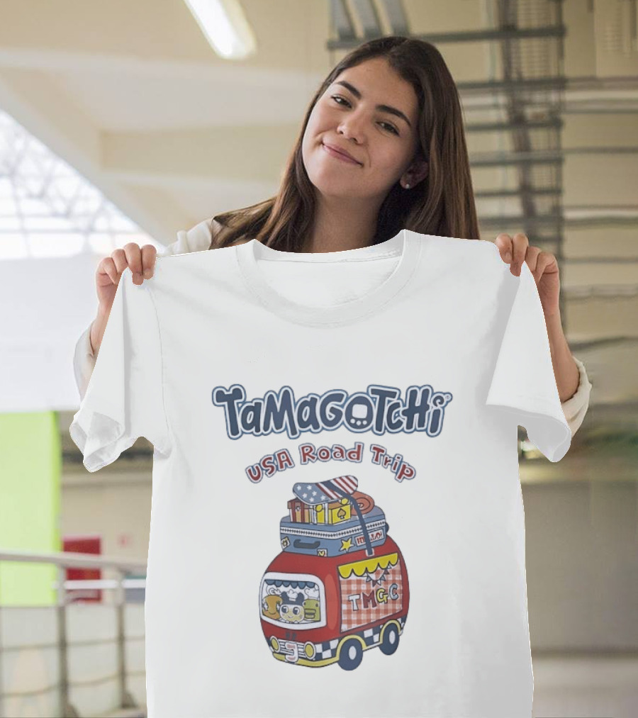 Tamagotchi USA Road Trip TMGC Adventure Van With Luggage And Flag T-Shirt