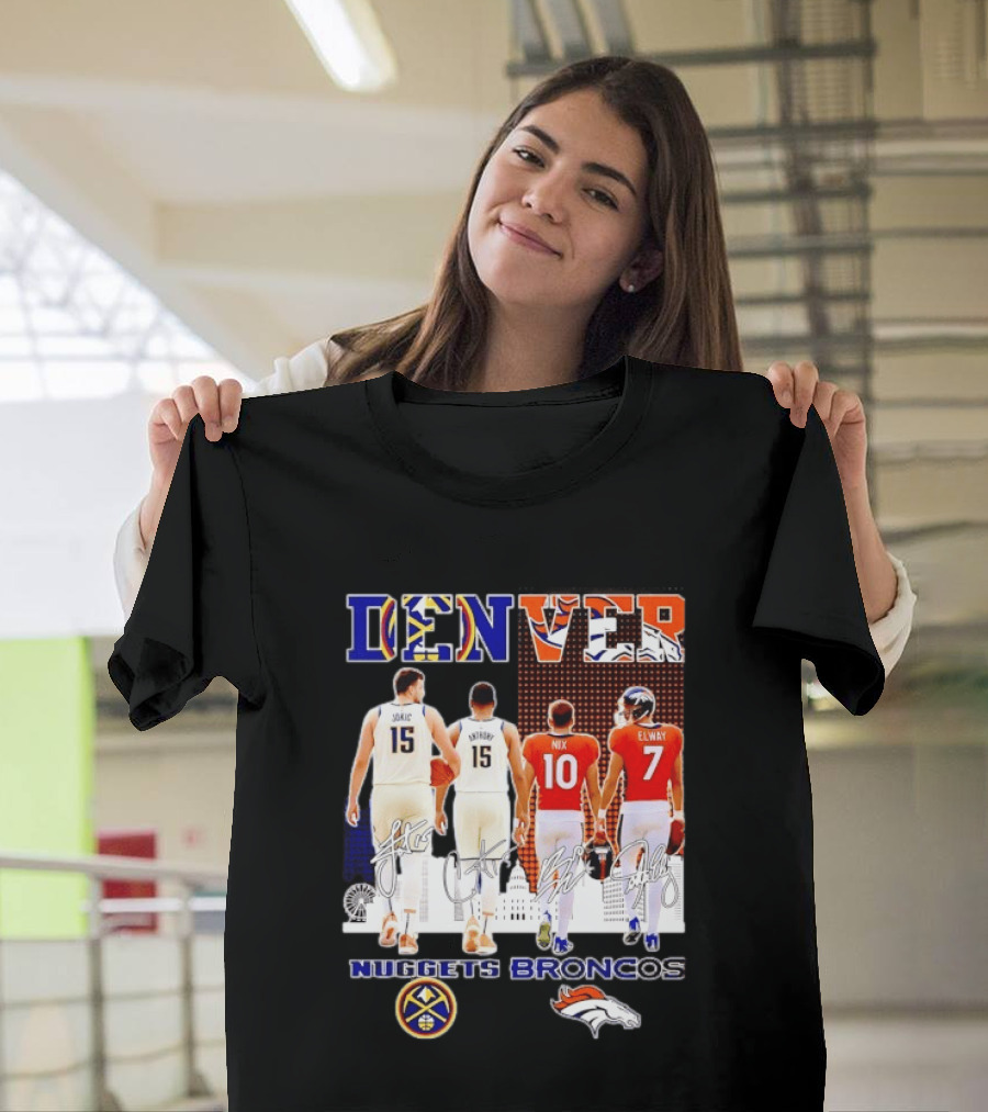 Denver Nuggets Broncos Jokic Anthony Nix Elway City Skyline Basketball Football T-Shirt