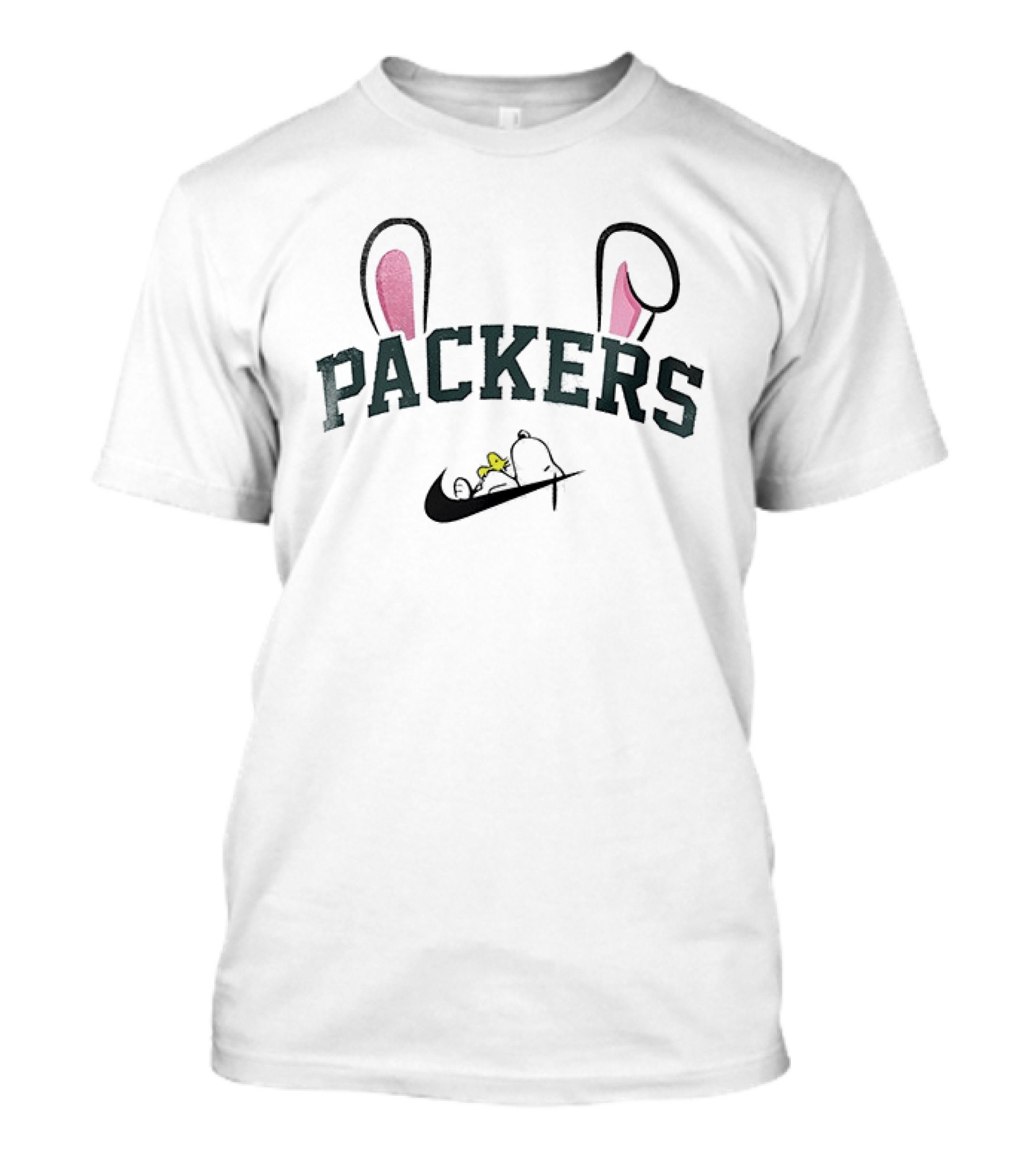 Green Bay Packers Peanuts Snoopy Woodstock Easter Bunny Ears T-Shirt