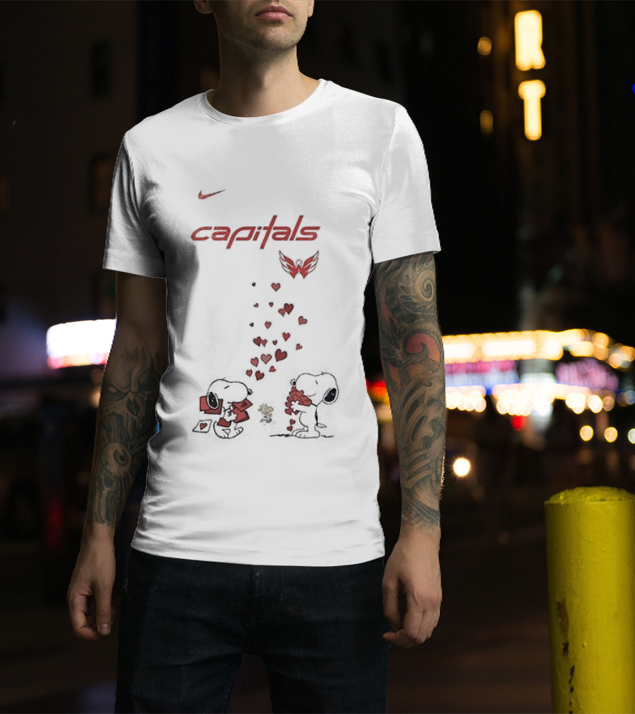 Washington Capitals Snoopy Hearts Valentine's Day Collaboration T-Shirt