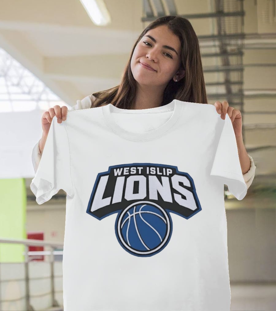 West Islip Lions Basketball Team Blue And White T-Shirt