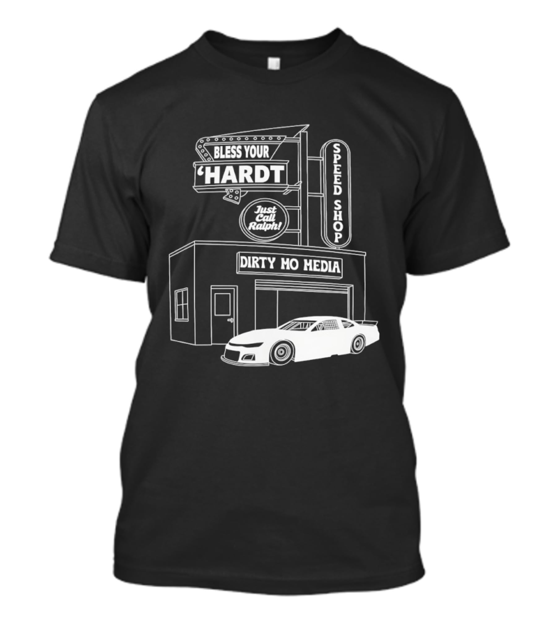 Bless Your 'Hardt Speed Shop Dirty Mo Media Racing Car T-Shirt