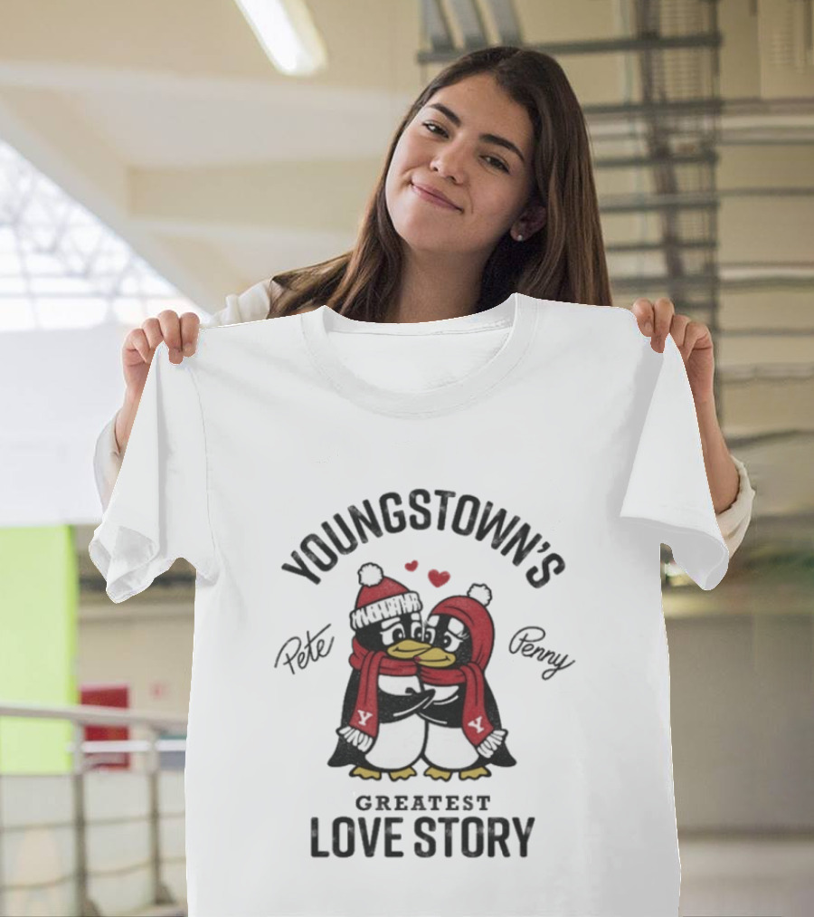 Youngstown's Greatest Love Story Pete Penny Penguins Hearts T-Shirt