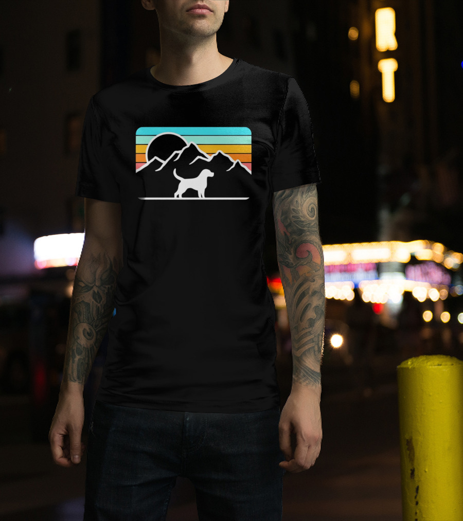 Dog With Mountain Retro Sunset T-Shirt