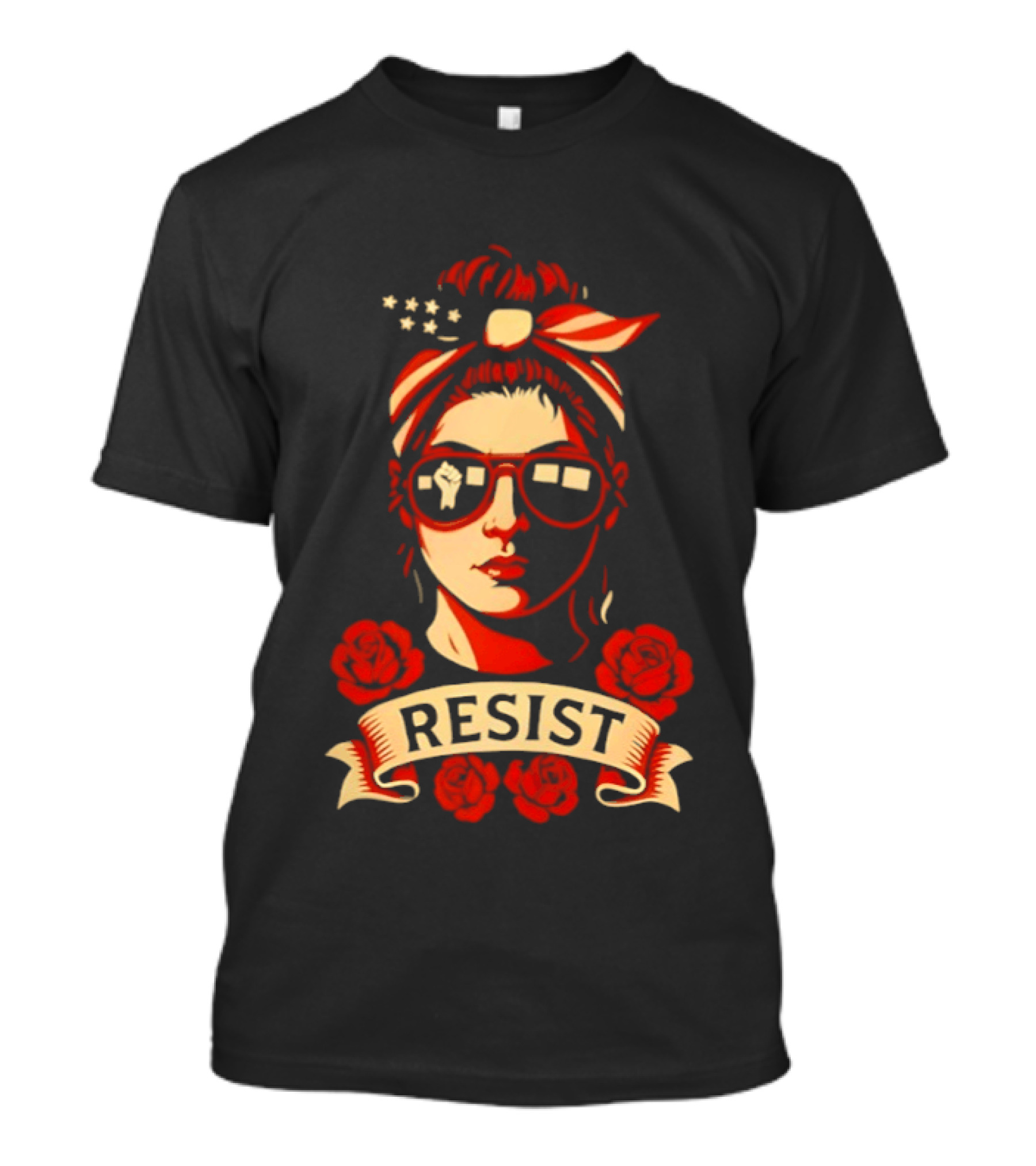 Patriotic Woman Resist American Flag Bandana And Glasses With Roses T-Shirt