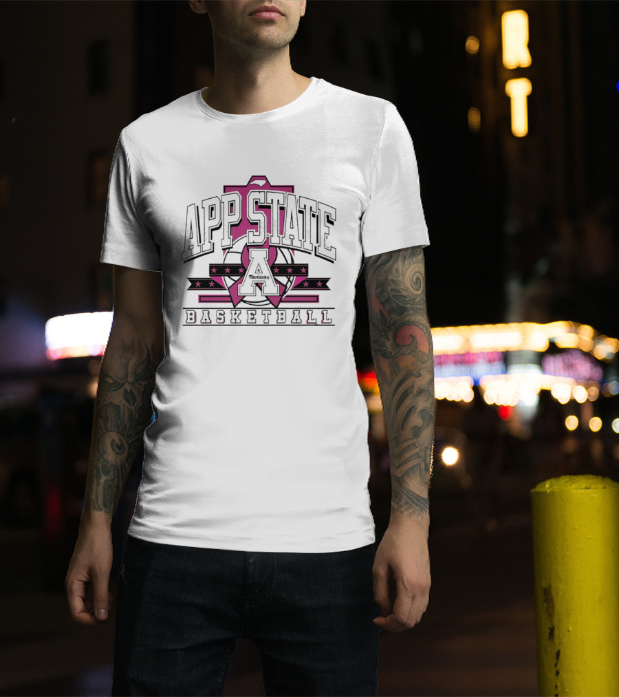 App State A Basketball Emblem With Pink Ribbon And Stars T-Shirt