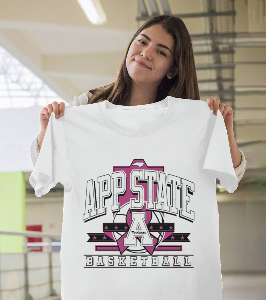 App State A Basketball Emblem With Pink Ribbon And Stars T-Shirt