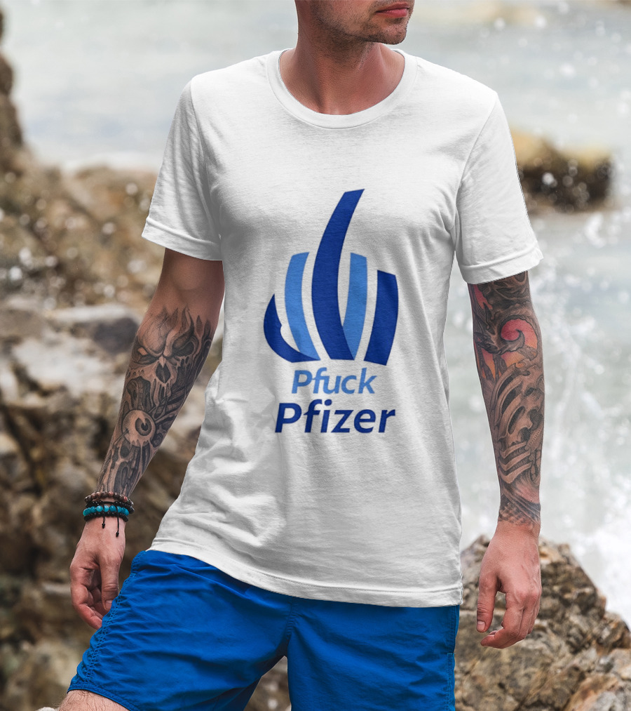 Pfuck Pfizer Middle Finger Symbol Bold Blue T-Shirt
