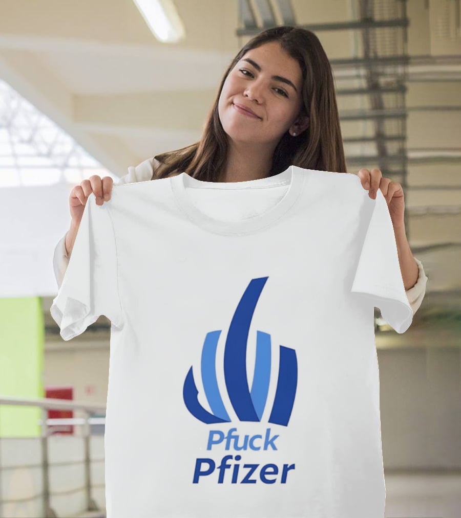 Pfuck Pfizer Middle Finger Symbol Bold Blue T-Shirt