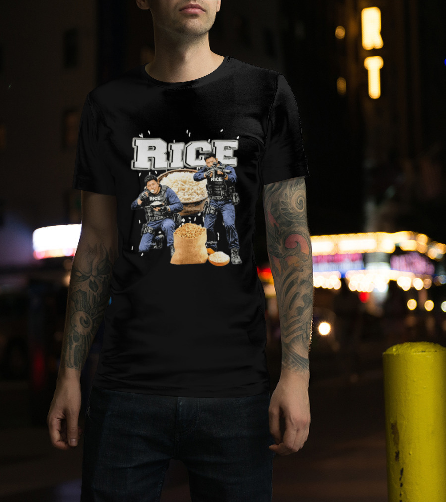 Rice Police Action Squad With Officers And Rice Bags T-Shirt