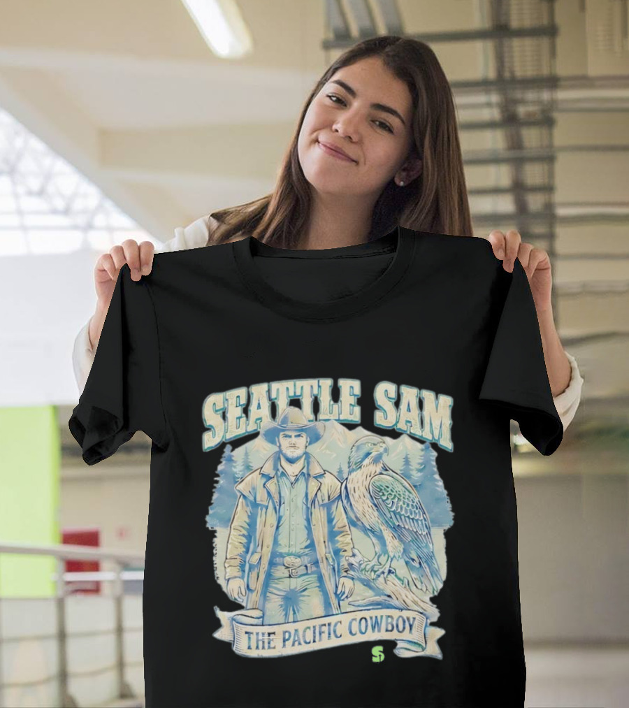 Seattle Sam The Pacific Cowboy With Mountains And Eagle T-Shirt