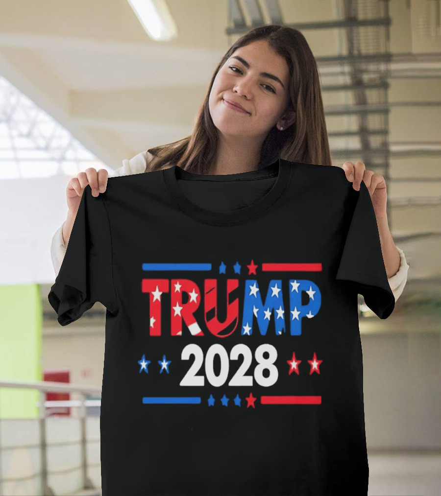 Trump 2028 Stars Stripes American Flag T-Shirt