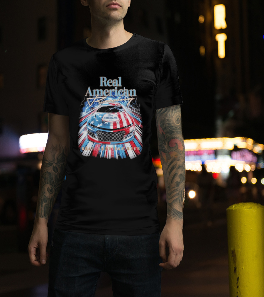 Real American Beer Racing Car With Stars And Stripes T-Shirt