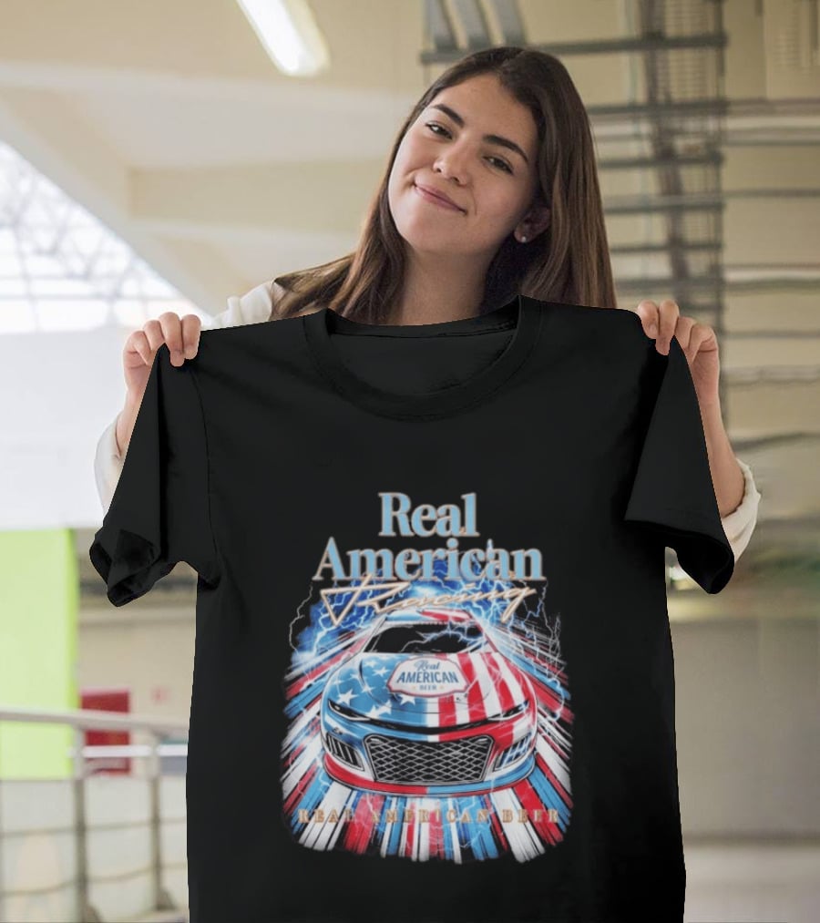 Real American Beer Racing Car With Stars And Stripes T-Shirt