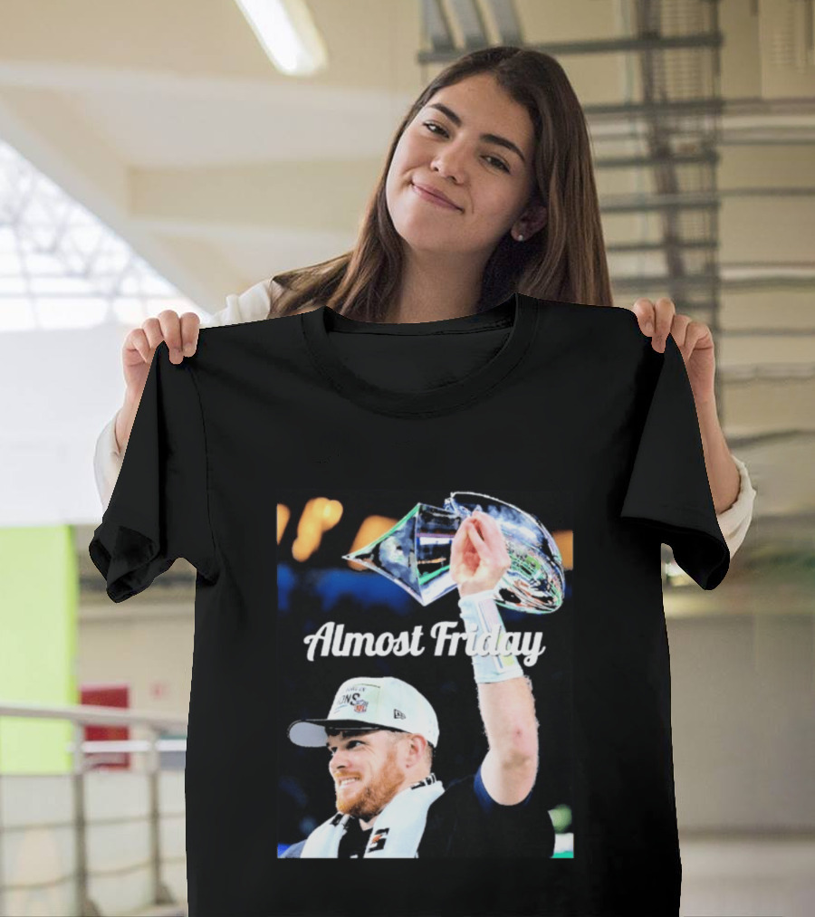 Almost Friday Sam Darnold Holding Lombardi Trophy Celebration T-Shirt