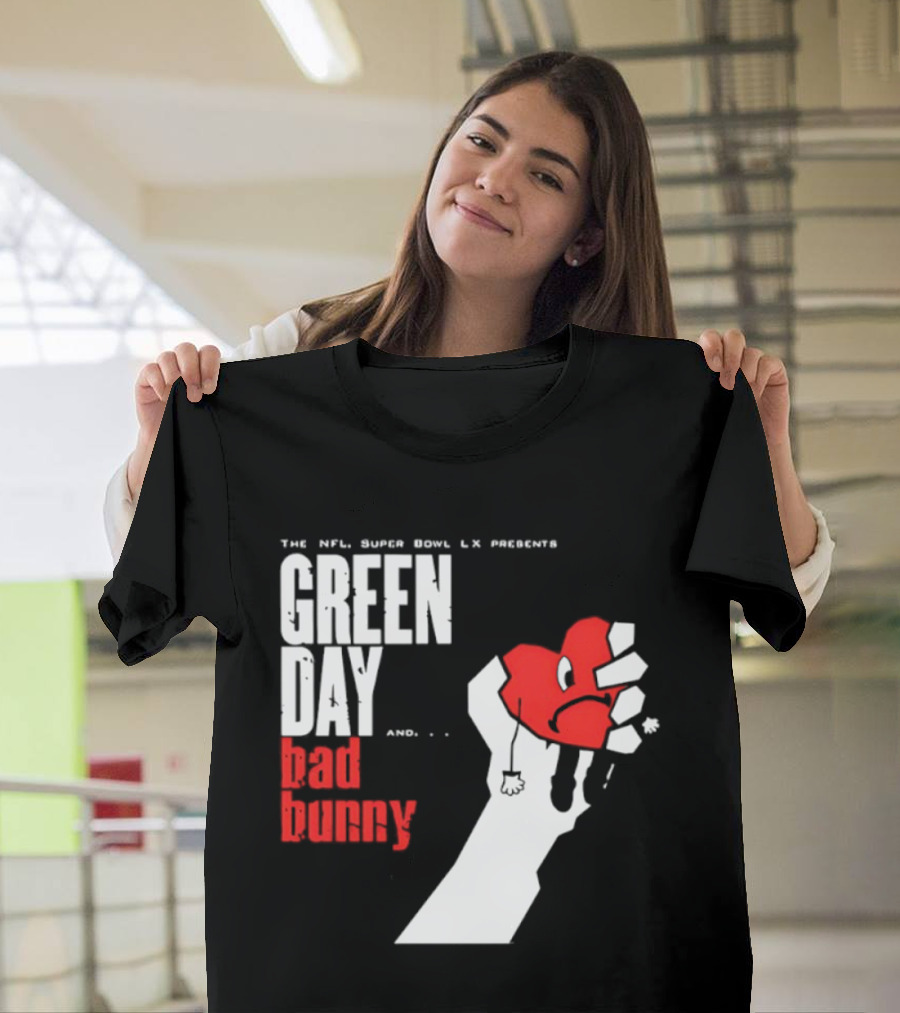 The NFL Super Bowl LVI Presents Green Day Bad Bunny Heart Image T-Shirt