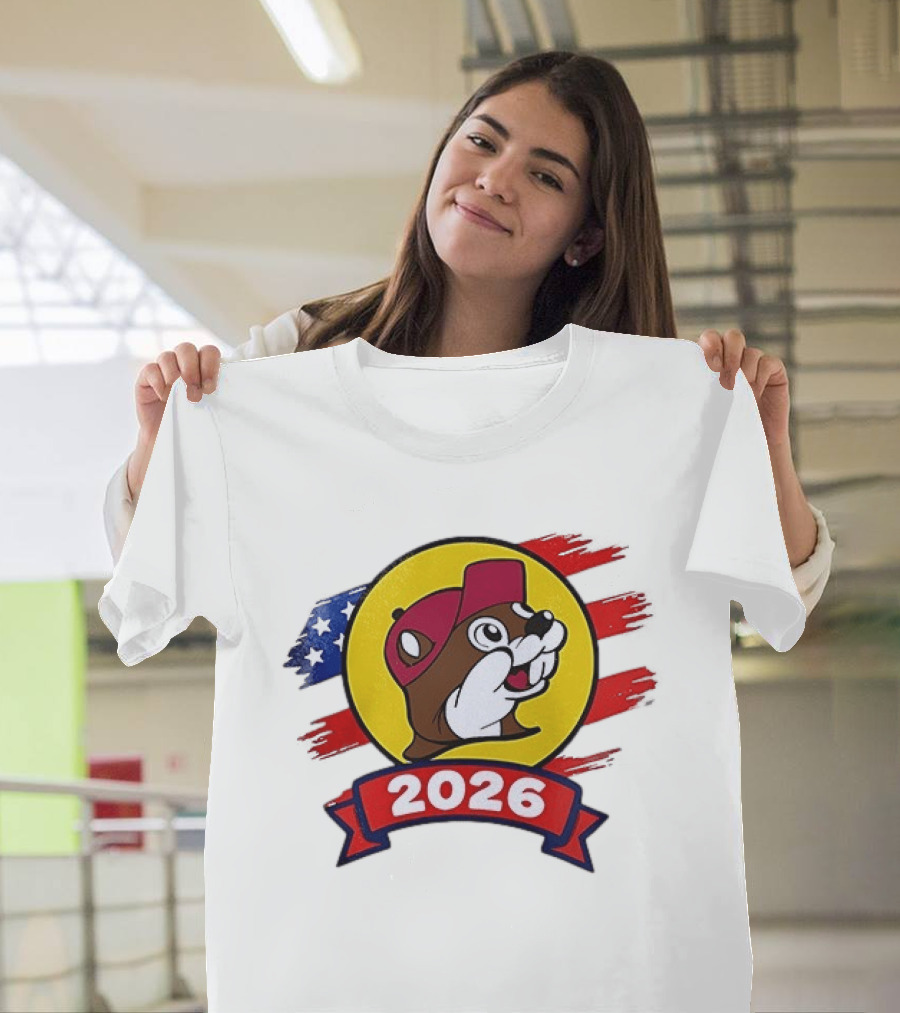 Buc Ee's 2026 Celebration With Iconic Beaver Emblem And American Flag T-Shirt