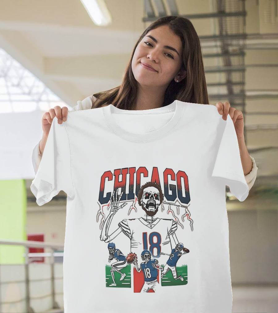Caleb Williams Chicago 18 The Claw Skeleton Football Monster T-Shirt