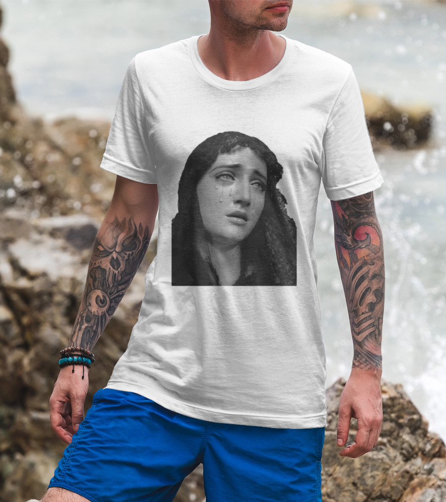 Null Society Virgin Mary Crying Statue Iconic Religious T-Shirt
