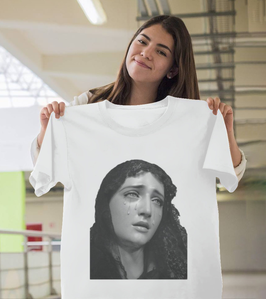 Null Society Virgin Mary Crying Statue Iconic Religious T-Shirt
