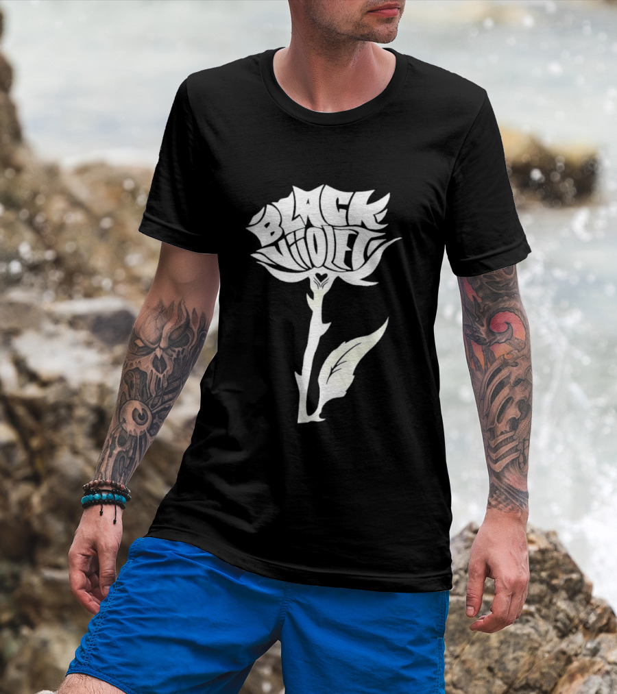 Black Viiolet Rose Shape Botanical T-Shirt