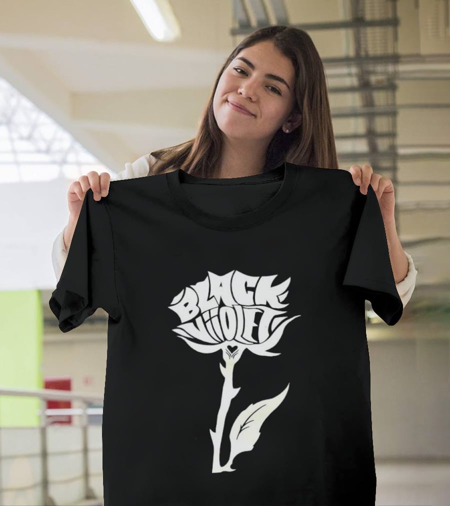 Black Viiolet Rose Shape Botanical T-Shirt