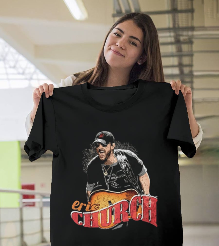 Eric Church Country Rock Music Icon With Guitar And Hat T-Shirt